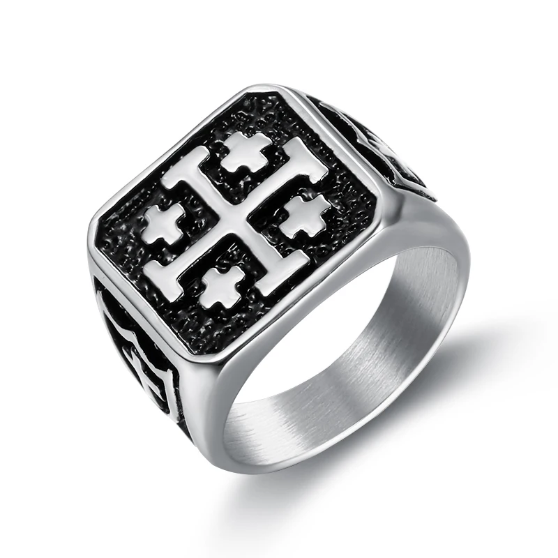 

Punk 316L Stainless Steel Jerusalem Cross Ring Jesus Christ Medieval Knight Templar Military Vintage Ring for Male Jewelry