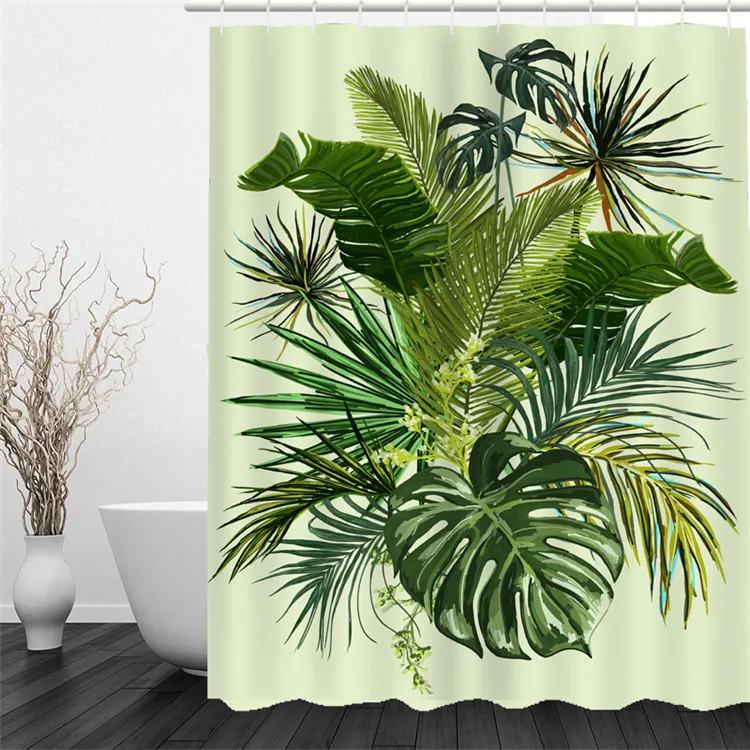 

Yutong Tropical Leaves Shower Curtain Water Soap Resistant Machine Washable Bathroom Decor Bath Curtain, Custom