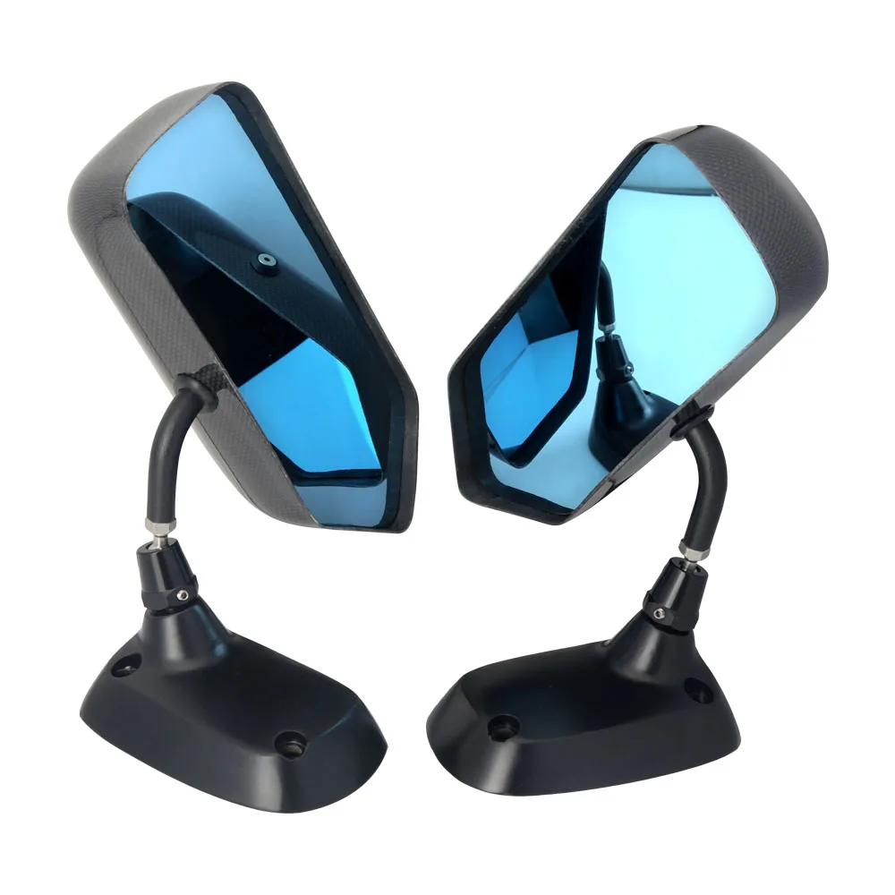 

F1 Style Real Carbon Fiber tractor rear view mirror Car Reflector Mirror Blue Tint Metal Bracket left and right Side Mirror