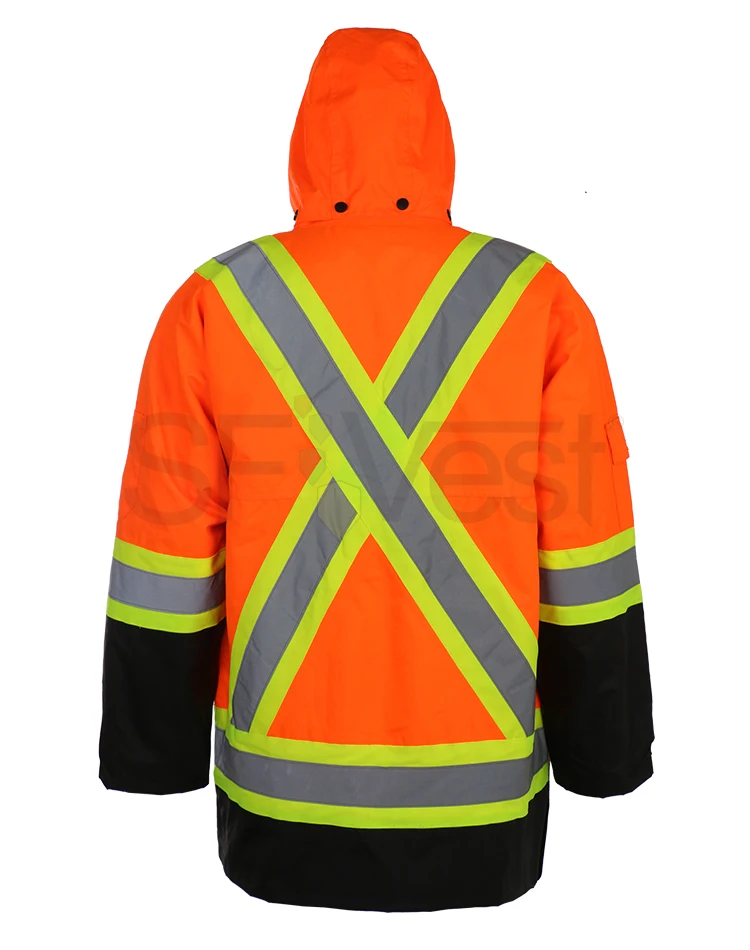 Canada Style Fluorescent Orange Work Padding Reflective Parka Winter Safety Clothing Waterproof