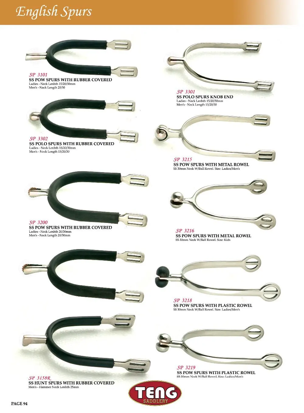 Stainless Stell Pow Spurs With Rubber Covered - Buy English Spur