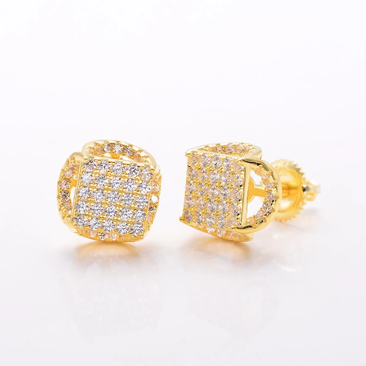 

Factory Wholesale New Fashion 14k Gold Plated Men Diamond Bling Pierced Stud Earrings 2019, Customized