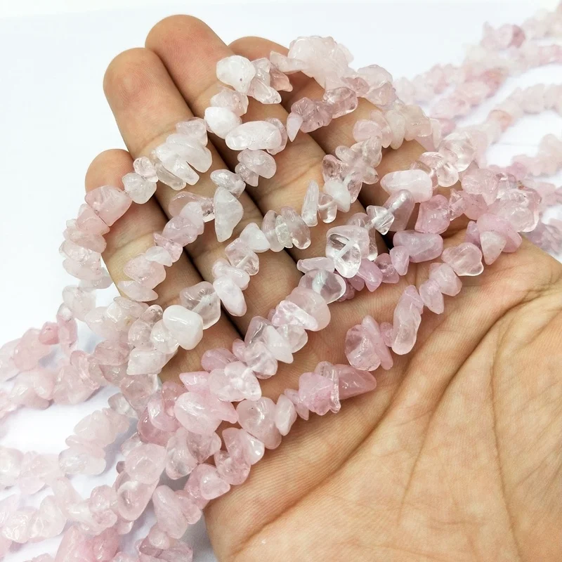 

Natural pink chip freeform stone necklace fittings semi-precious rose quartz chips beads for jewelry making, Pink colors beads strands