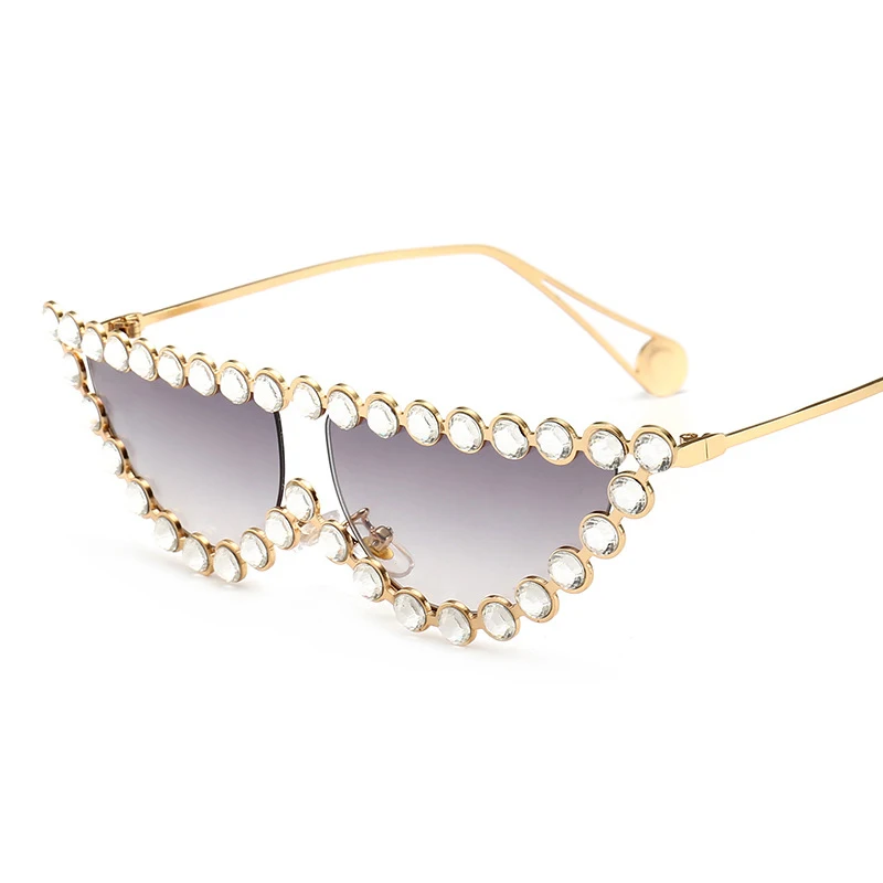 

Fashion Diamond Metal Frame Cat Eye Sunglasses Women Luxury Brand Vintage UV400 Shades Rhinestone Sunglasses (KSG020), 6 colors