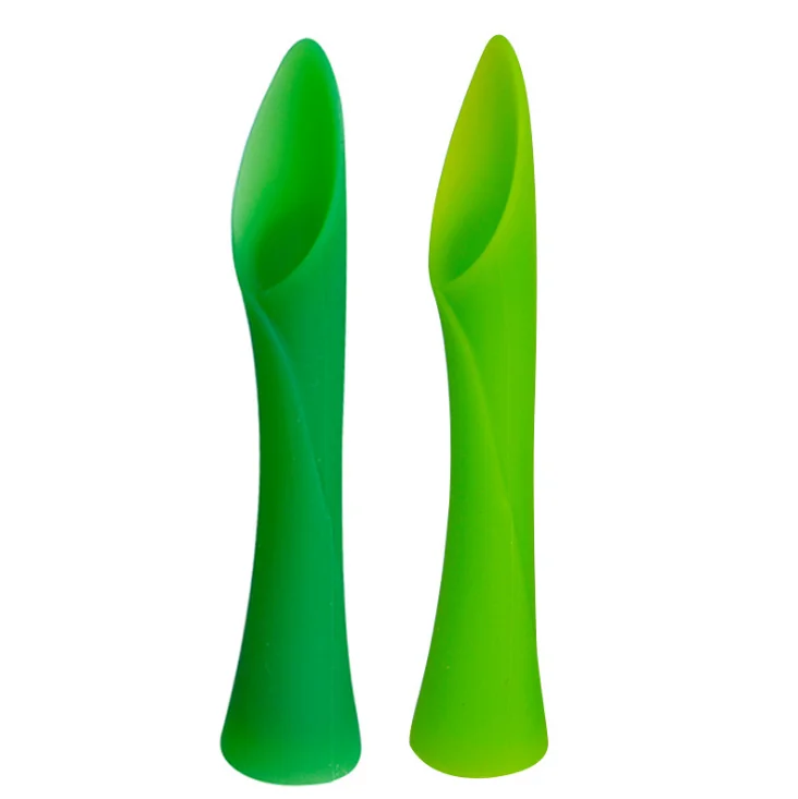 

YDS 100% Food Grade Bamboo Shaped Silicone Training Spoon Soft -Tip Baby Spoons For Baby, Green