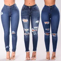 

2019 Fashion Denim Women's Juniors Distressed Slim Fit Stretchy Skinny ripped Jeans