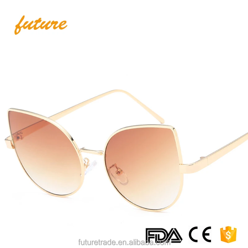 

J66128 Yiwu Future CE Fashionable Alloy Temple Ocean Clear Chromatic Lens UV400 2019 Cateye Womens Sunglasses, Blue grey yellow pink brown clear colors