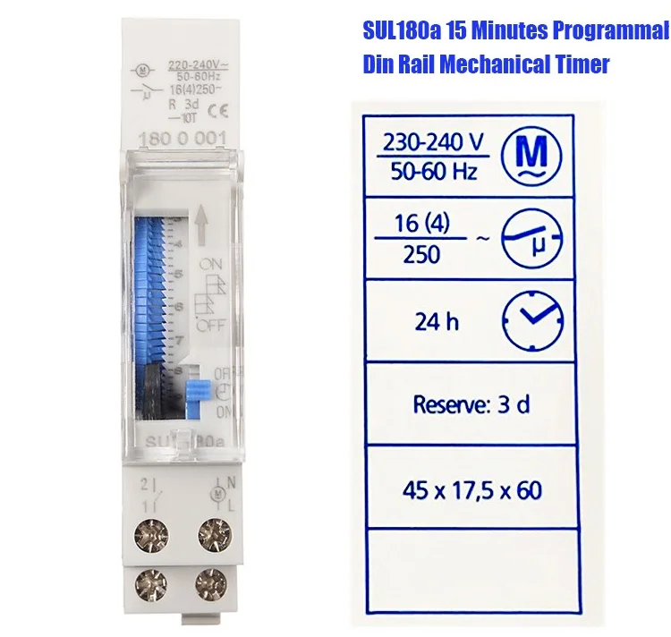 SUL180a mécanique 15 M Minuteur 24 H programmable DIN Rail Timer Ti Q9Y1 