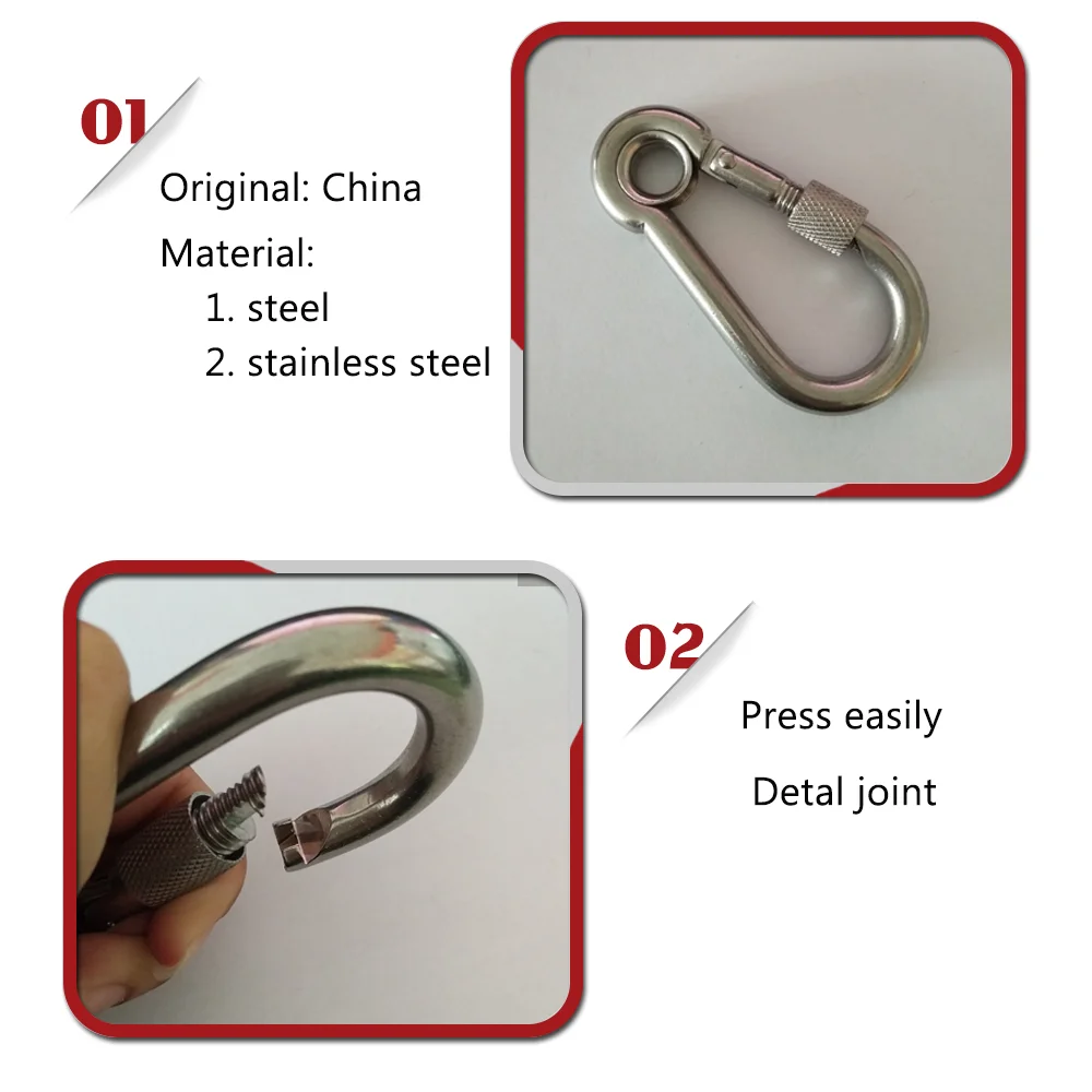 High Quality Stainless Steel 316 Snap Hook Rigging Carabiner With Eyelet and Screw 7*70mm