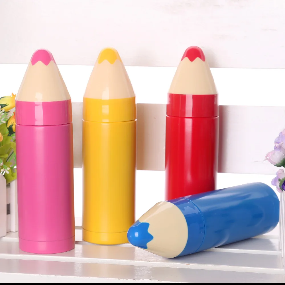 

China Manufacturer Promotion Wholesale Creative Pencil Shape Double Wall Stainless Steel Children Thermos Bottle, Red/blue/yellow/pink