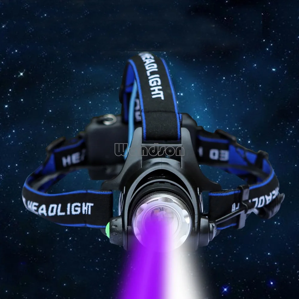 Waterproof Rechargeable Head Light Night Fishing Zoom Ultraviolet Uv