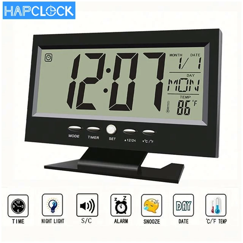 

Hot selling new item blue light Voice Control Table Smart Clock, Black and silver