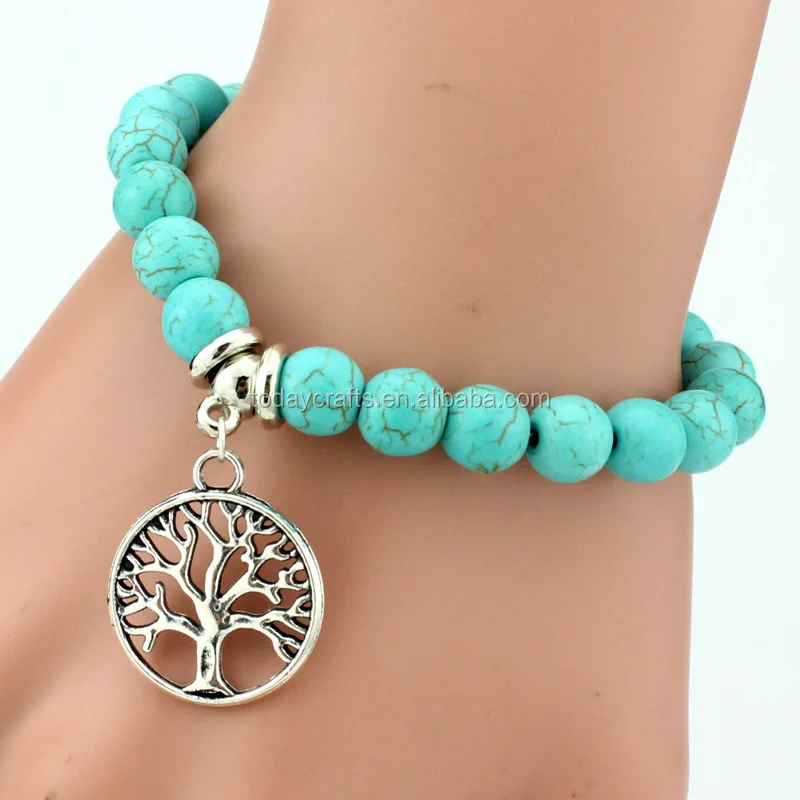 

Handmade Newest Designs turquoise beads bracelets in flexible bangle style boho jewelry