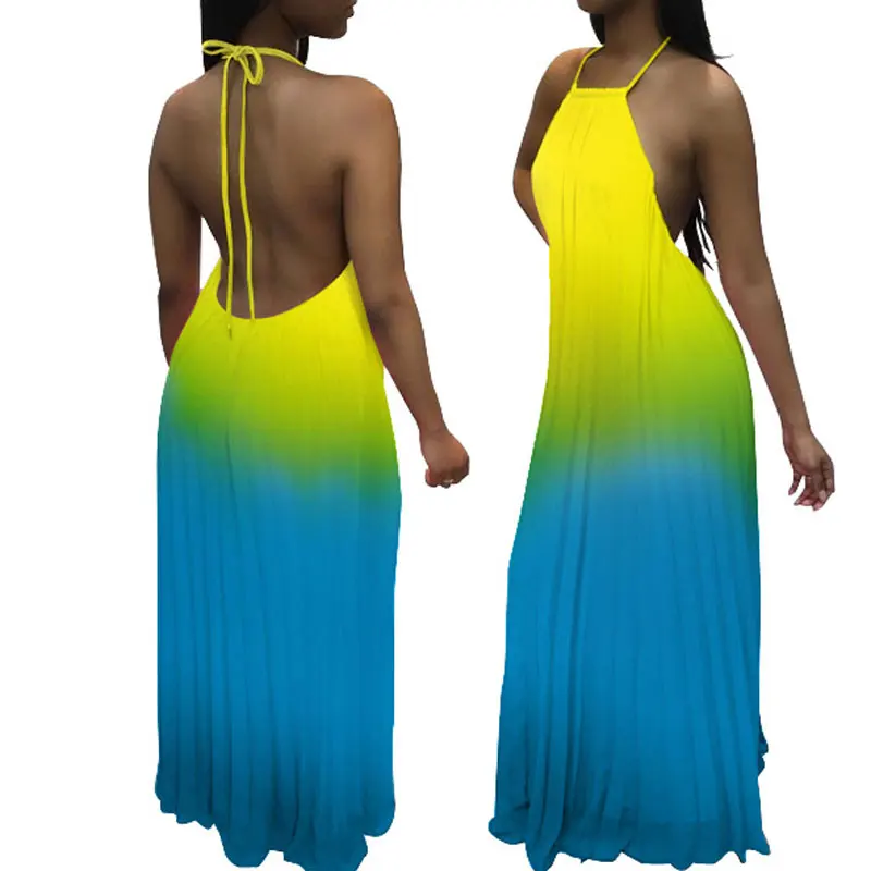 

80622-MX211 4 colors backless women maxi dress halter design