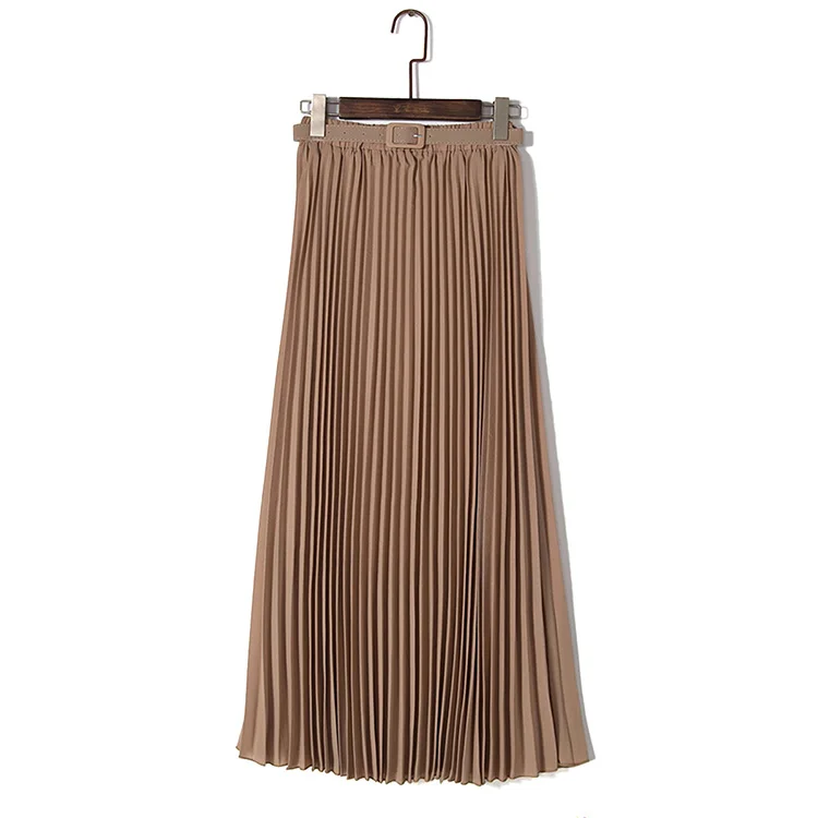 

Newest fashion design women solid chiffon pleated maxi skirts, 15 colors