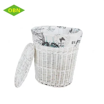 Set 5 Decorative Laundry Hamper White Wicker Storage Basket With