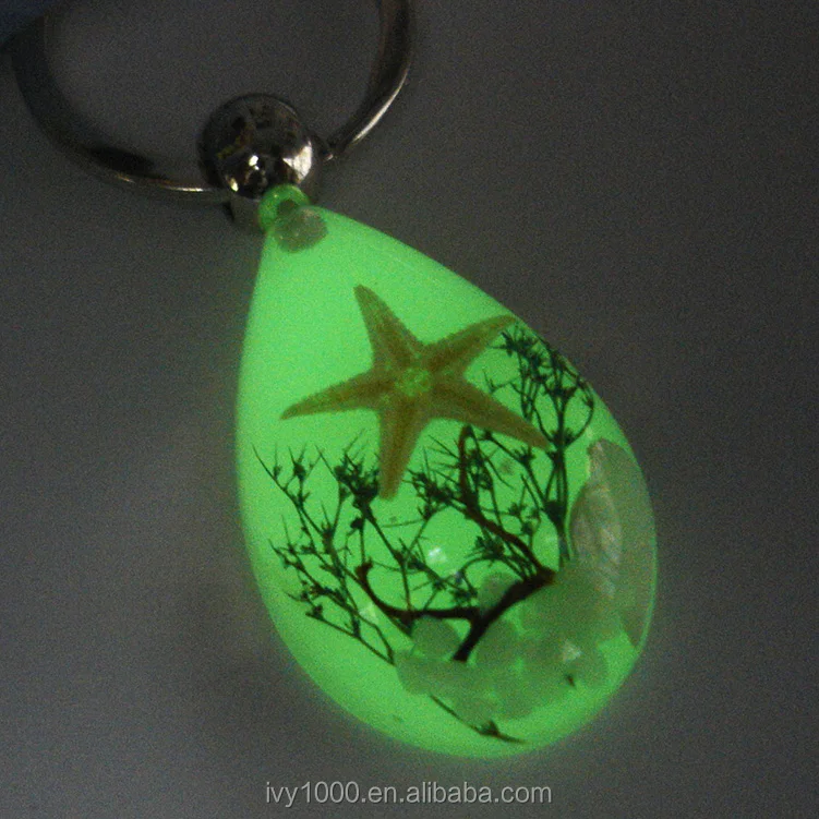 

Fancy amber keychain resin sea shell keychain & Keyring fashion starfish souvenir fluorescent key chain for promotion