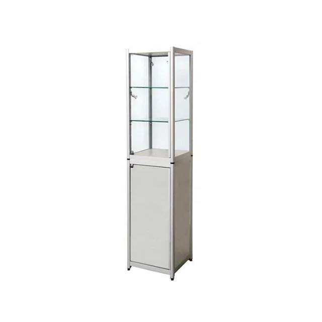 Tower Aluminum Glass Counter Top Display Cabinet With Adjustable