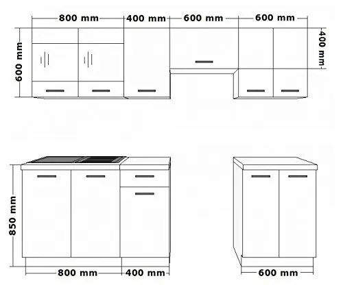 
Easy 240 cm Black and White Small Adjustable Kitchen Cabinet Set 