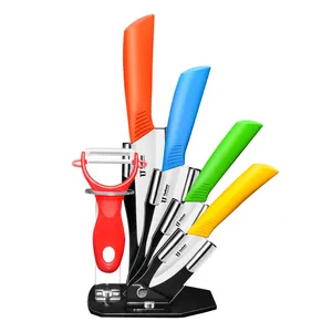 Image of Timhome 6pieces chef knife colorful knife kitchen and Acrylic block kitchen ceramic knife set