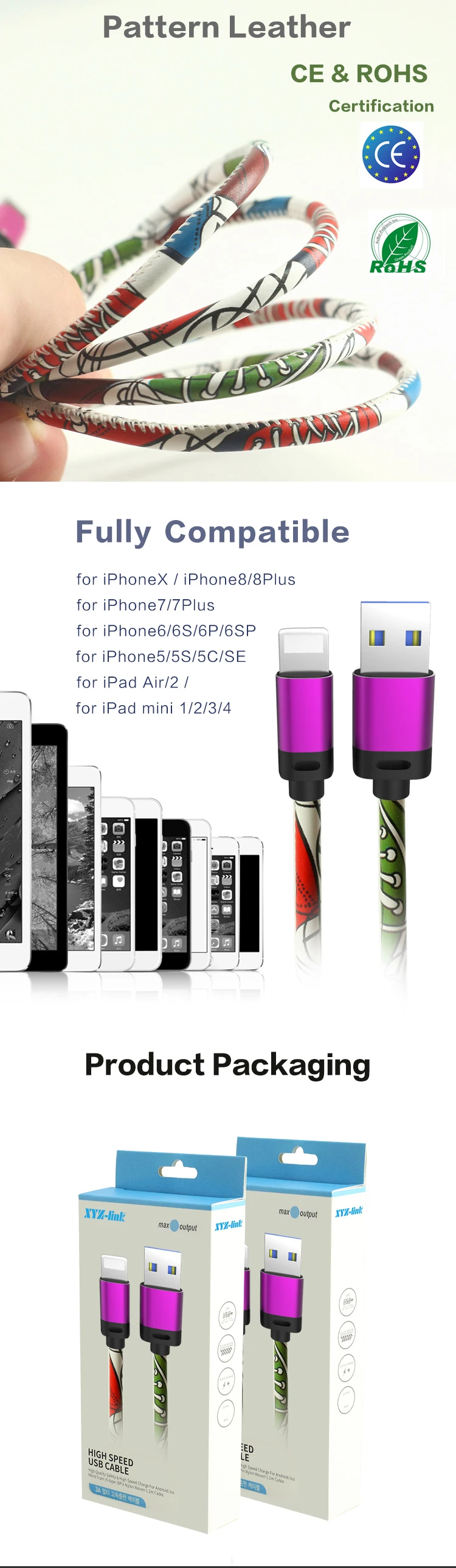 1m flower leather usb cable customized data usb cable micro usb cable - ANKUX.COM