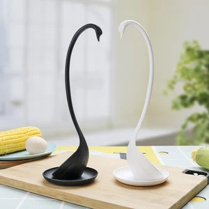 Long Handle Spoon Swan Shaped Soup Spoon Cooking Tools with Tray Tableware Cute PP Ladle Scoop Kitchen Accessories