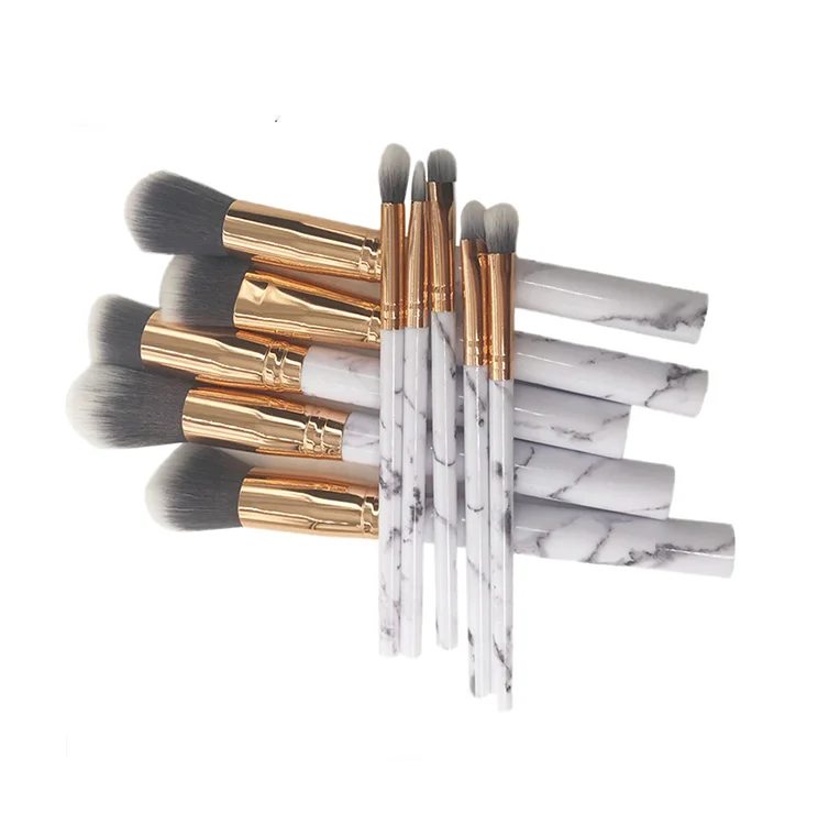 

High Quality Long Handle Synthetic Hair 10pcs Marble handle Makeup Brush