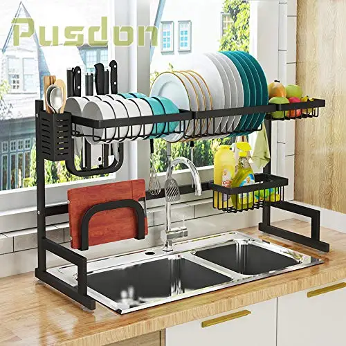 

customize black & silver stainless steel Amazon hot sale kitchen organizer dish drying rack