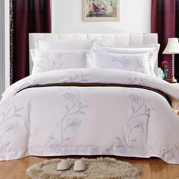 Hotel Hospital Custom Logo King Size Plain Cotton Bedding Set Bed