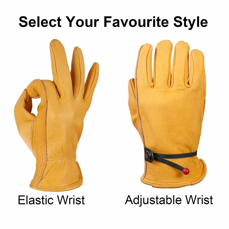 
Cheap Waterproof Safety Driver Cow Grain Leather Working Gloves Yellow . 