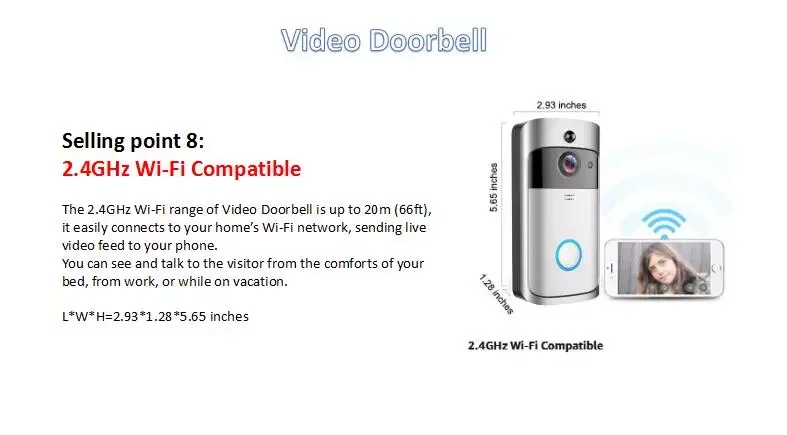 Low Power Consumption Home 1080P Remote Real Time Intercom PIR Motion Detection Alarm WiFi Battery Smart Video Doorbell EKEN V5