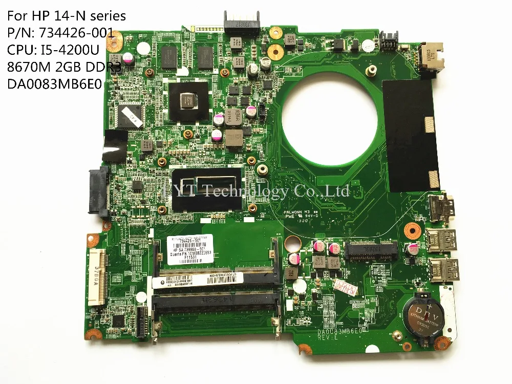

For HP 14-N series 734426-001 laptop motherboard I5-4200U 8670M 2GB DDR3 DA0083MB6E0 100% Tested
