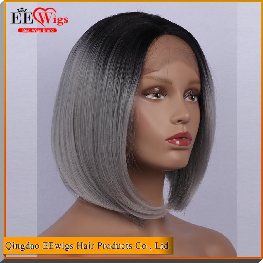 

free shipping short synthetic lace front wig,synthetic grey hair lace wig