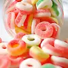 Confectionary gelatine chewing fruit flavors make sour coated ring gummy candy