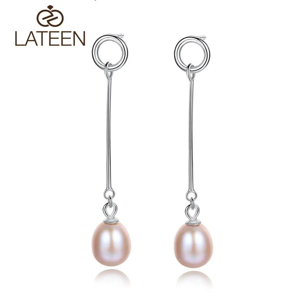 

Natural Real Freshwater Pearl Silver Long Dangle Earrings Women, White / pink