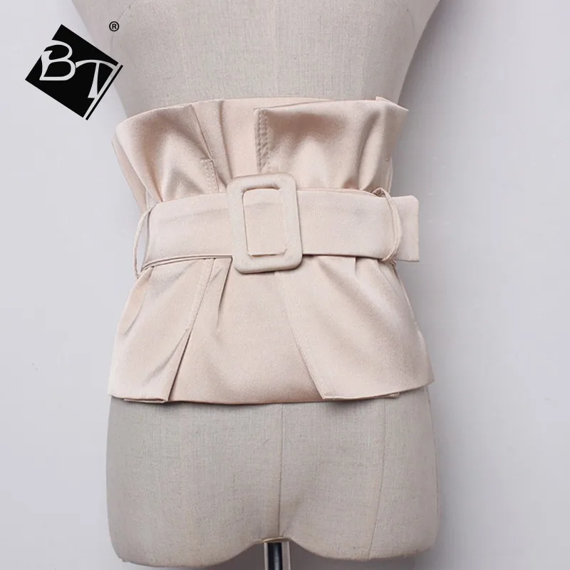 Bt Women High Wide Fabric Corset Belts Long Section Boho Synthetic Self Tie Wrap Around Bowknot