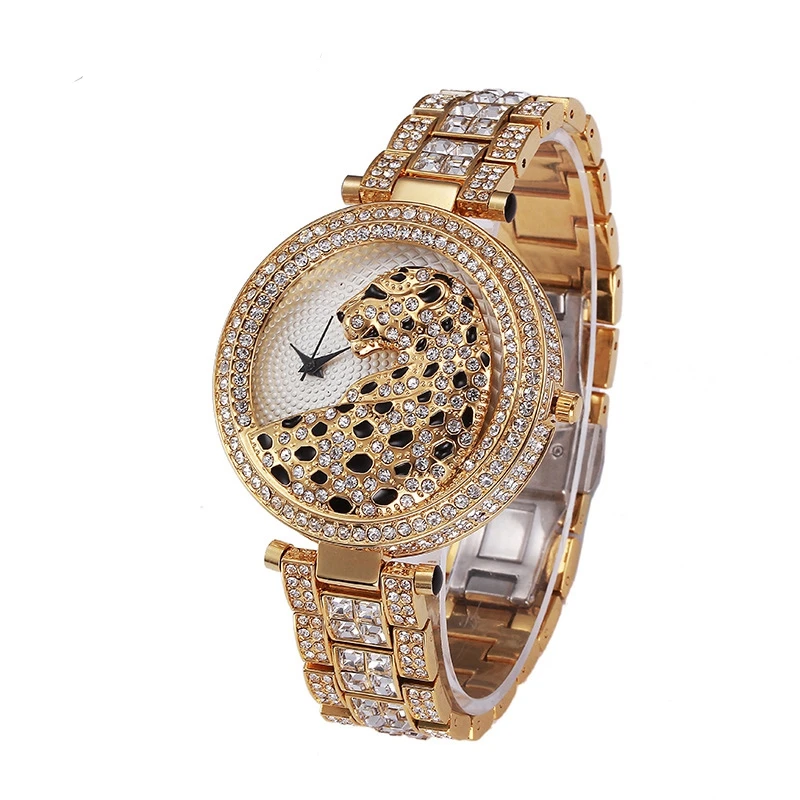 

Miss Fox Brand luxury Leopard Watch fashion women Golden Clock Charms Full Diamond Gold Quartz Wrist Watches bs