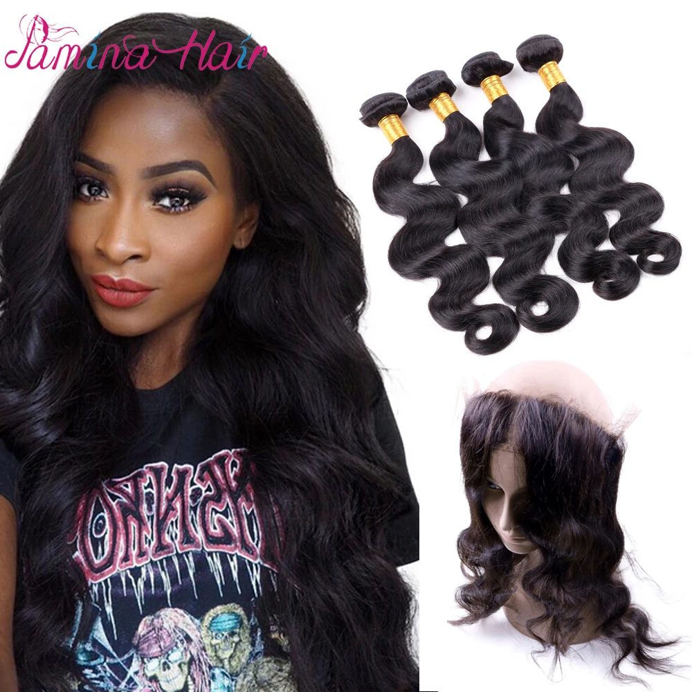

Pre Plucked 360 Full Lace Frontal Closure With Malaysian Body Wave Human Hair Bundles Wavy Extensions Natural Color Mixed Length