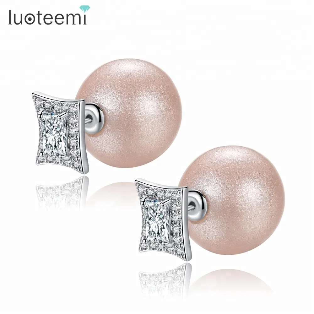

LUOTEEMI CZ Diamond Square Fashion Double Sided Earring, N/a