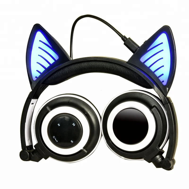 

China supplier mobile phone accessories led usb connector V4.2 wireless cat ear headphones, Black;blue;pink;white;green