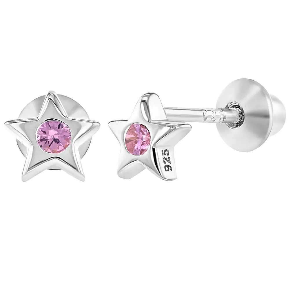 

Little Star Pink Cubic Zircon Baby Girls Screw Back Stud 925 Sterling Silver Earrings