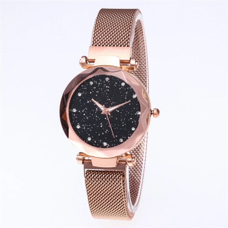 

Newest Starry Sky Face Design Watch Attractive Color Magnet Buckle Steel Mesh Band Milanese Strap Women Quartz Wrist Watch, Picture