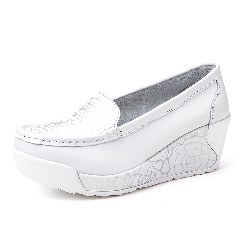 

Slip on nurse shoes white hospital cow leather fashion nursing shoe wedge loafer