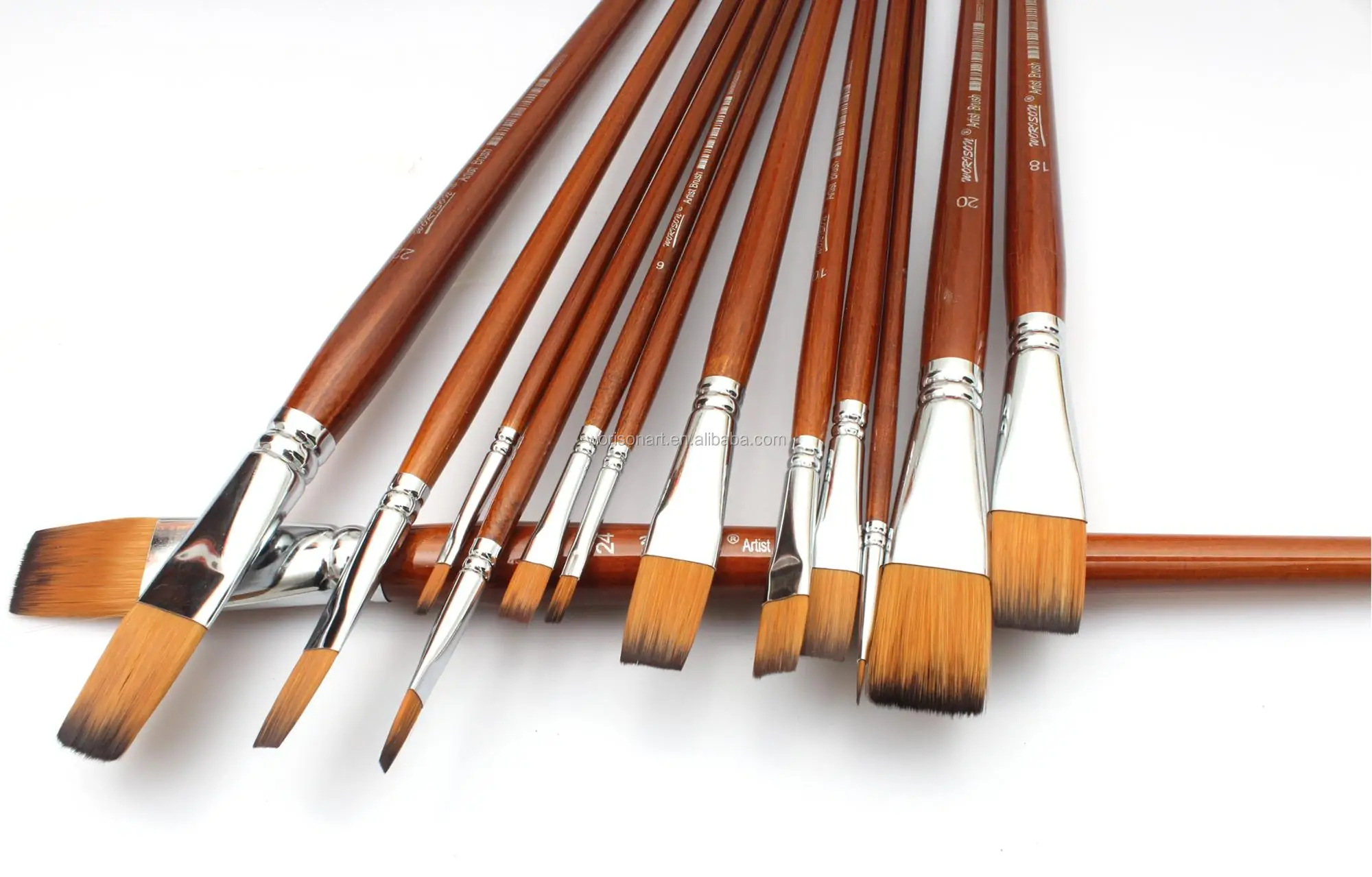 13pcs/set Artist Paint Brush Long Handle Nylon Hair Flat Shape For Oil