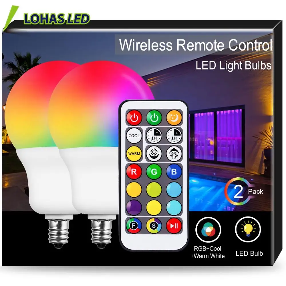 6W E12 E14 E17 RGB+2700K-6000K Color Changing LED Light Bulb with Remote Controller