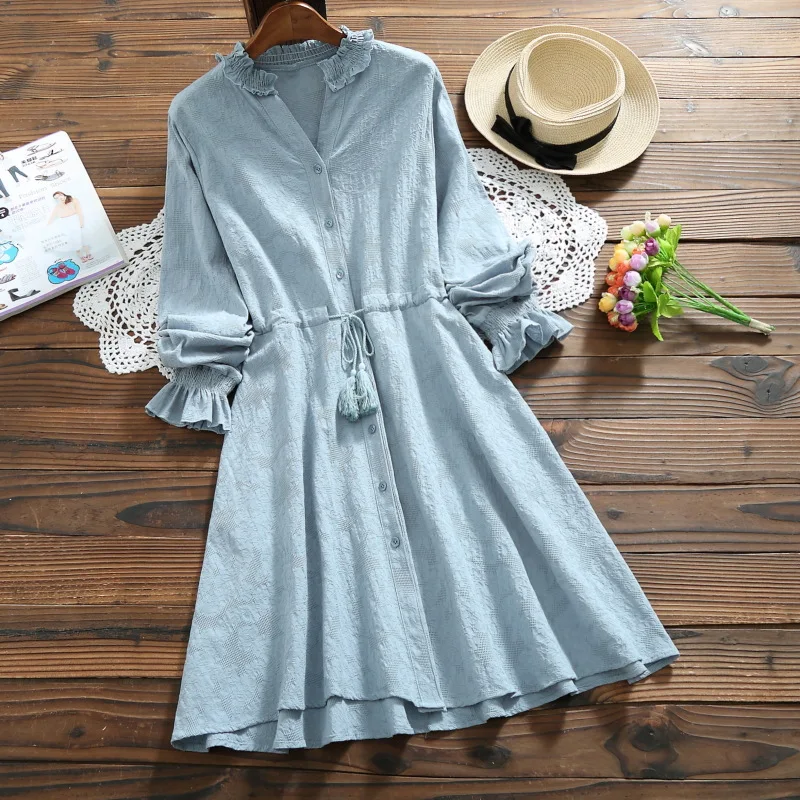 

Hign-End Long Sleeve Lady Dress Autumn Leisure Dresses Women Casual Striped Print A-line Mini Outwear Solid Dress Vestidos
