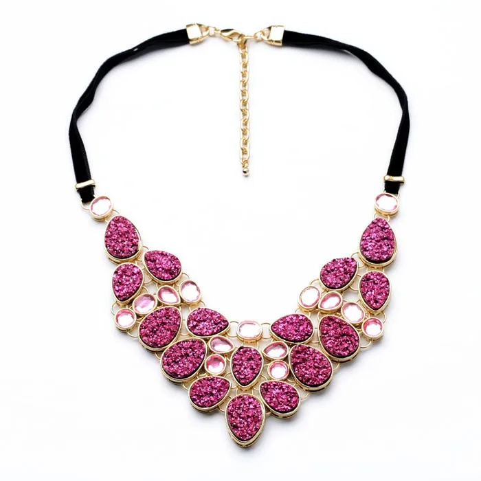 

xl00831 Wholesale Vendors Red Yellow Pink Grey Gold Plated Statement Collar Big Black Necklace Cord Jewelry Women