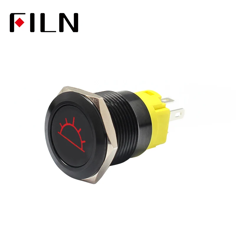 

19mm 12v LED znic alloy black metal push button switch dashboard warning symbol momentary latching on off car racing switch