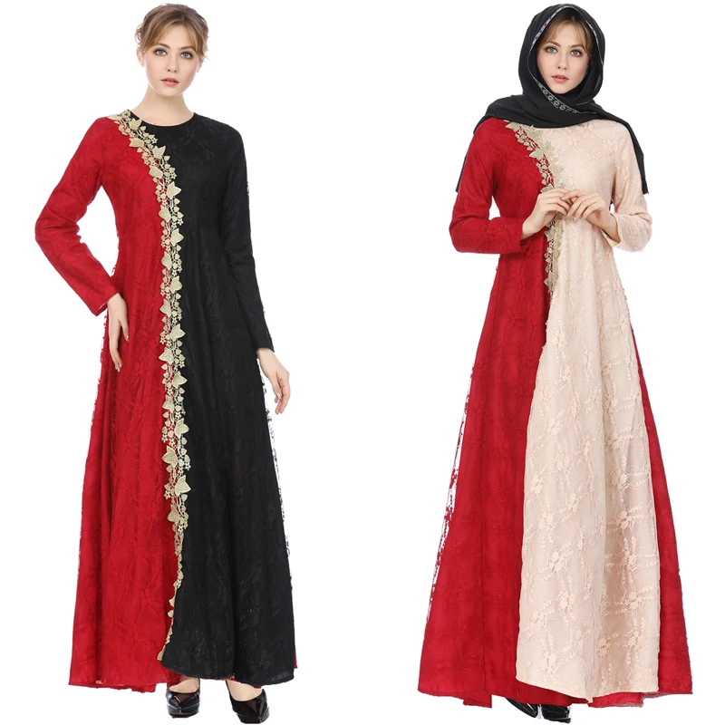 

Alibaba OEM china supplier abaya latest design muslim long sleeve Islamic dress with lace, According to the picture