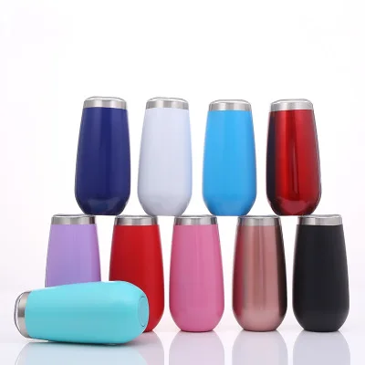 

Stemless Stainless Steel Wine Tumbler Champagne Flute 6 oz double wall vacuum insulted tumbler with lid, Customized color